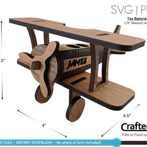 Toy Biplane, laser cutting instant download, SVG+PDF cut files for medium plywood materials in description