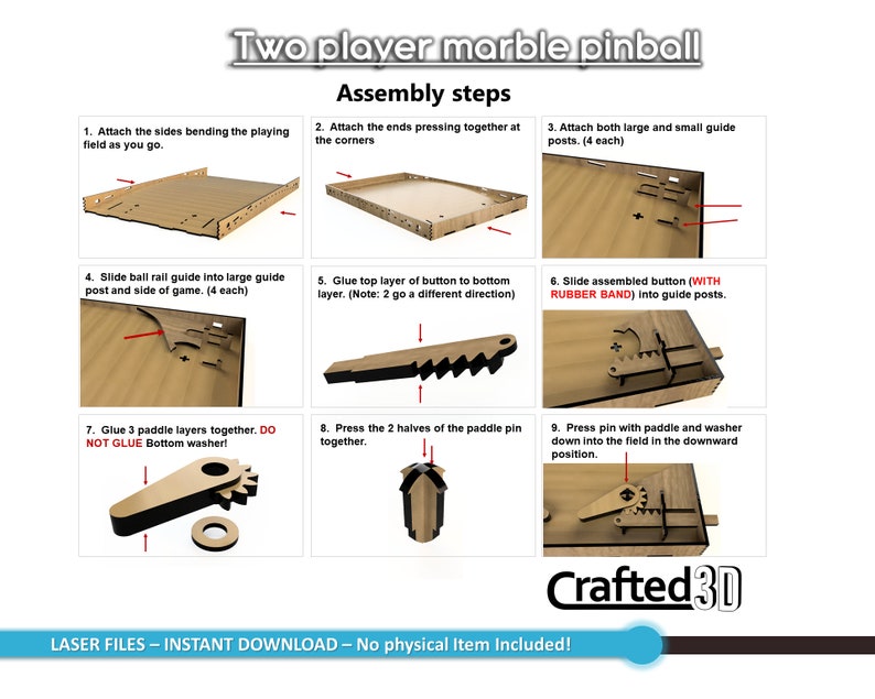 2 Player Pinball Marble Game Instant download SVGPDF cut files instructions for 1/8th inch medium draftboard mdf material 19x10.5 image 3