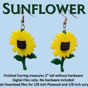 Sunflower Earrings - SVG+PDF Instant cut file download for 1/8th inch acrylic and 1/8th inch plywood materials -No Hardware, Glowforge Laser