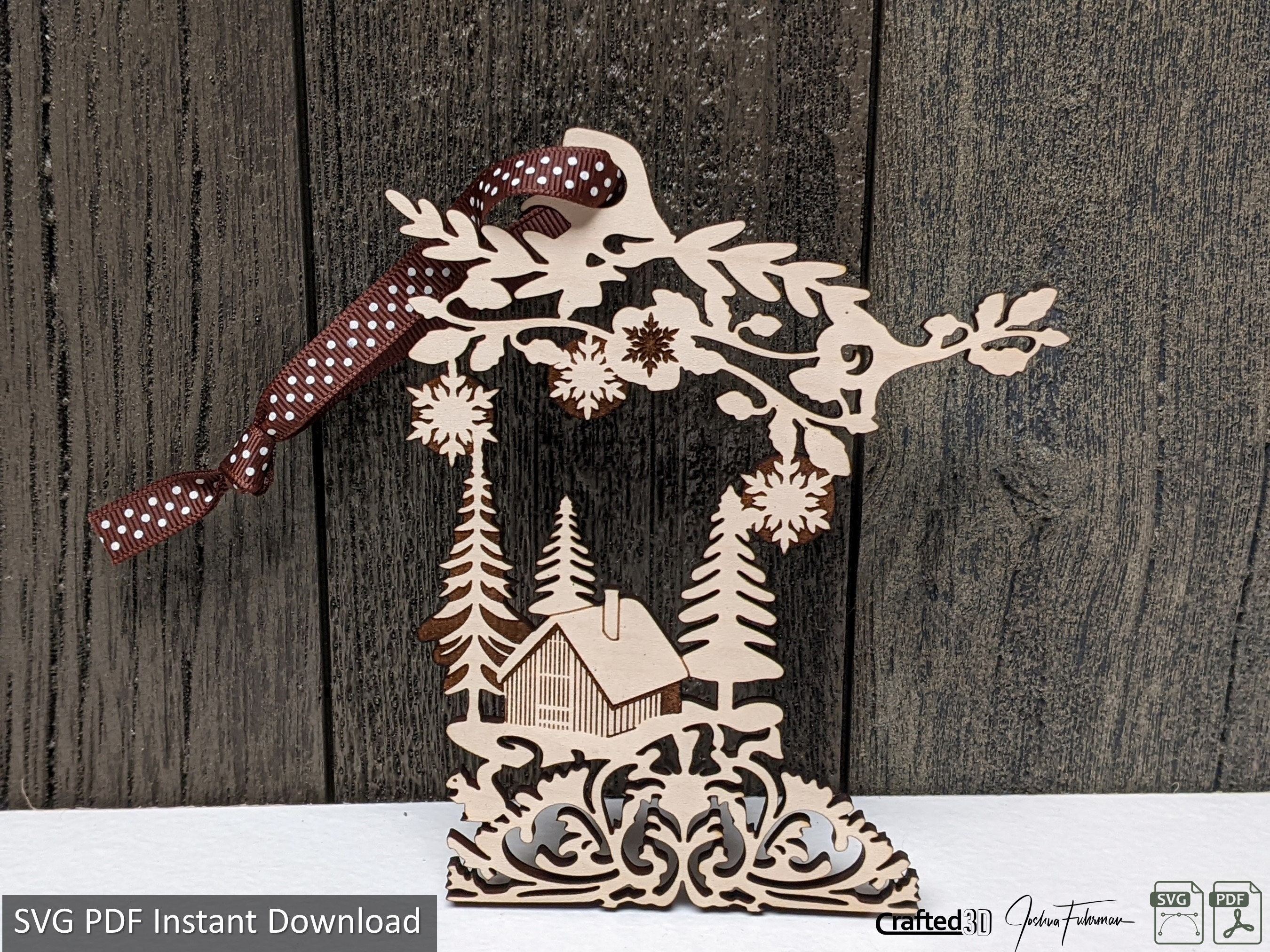 Minnesota Cabin Ornament | SVG PDF | Glowforge Laser Cutter | | Winter Motiv Geschenk für MN Liebhaber | Instant Cut File Download mit Gravuren