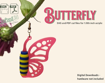 3D Butterfly Earrings - SVG PDF Instant cut file download for 1/8th inch acrylic -No Hardware, glowforge laser cutter, butterflies, cute