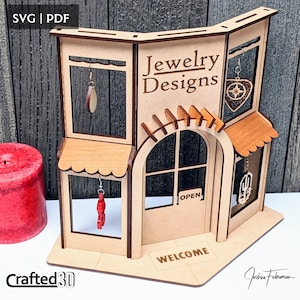 Earring Display Stand SVG Cut File Corner Store Patroon voor Glowforge Laser Craft Show Business of Boutique Display Design voor 3mm multiplex