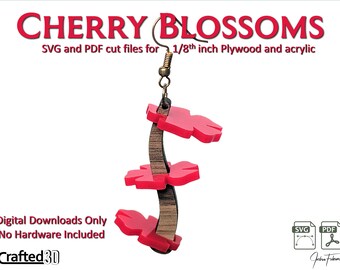 Cherry Blossom Earrings - SVG+PDF Instant cut file download for 1/8th inch acrylic and plywood materials -No Hardware, Glowforge Laser