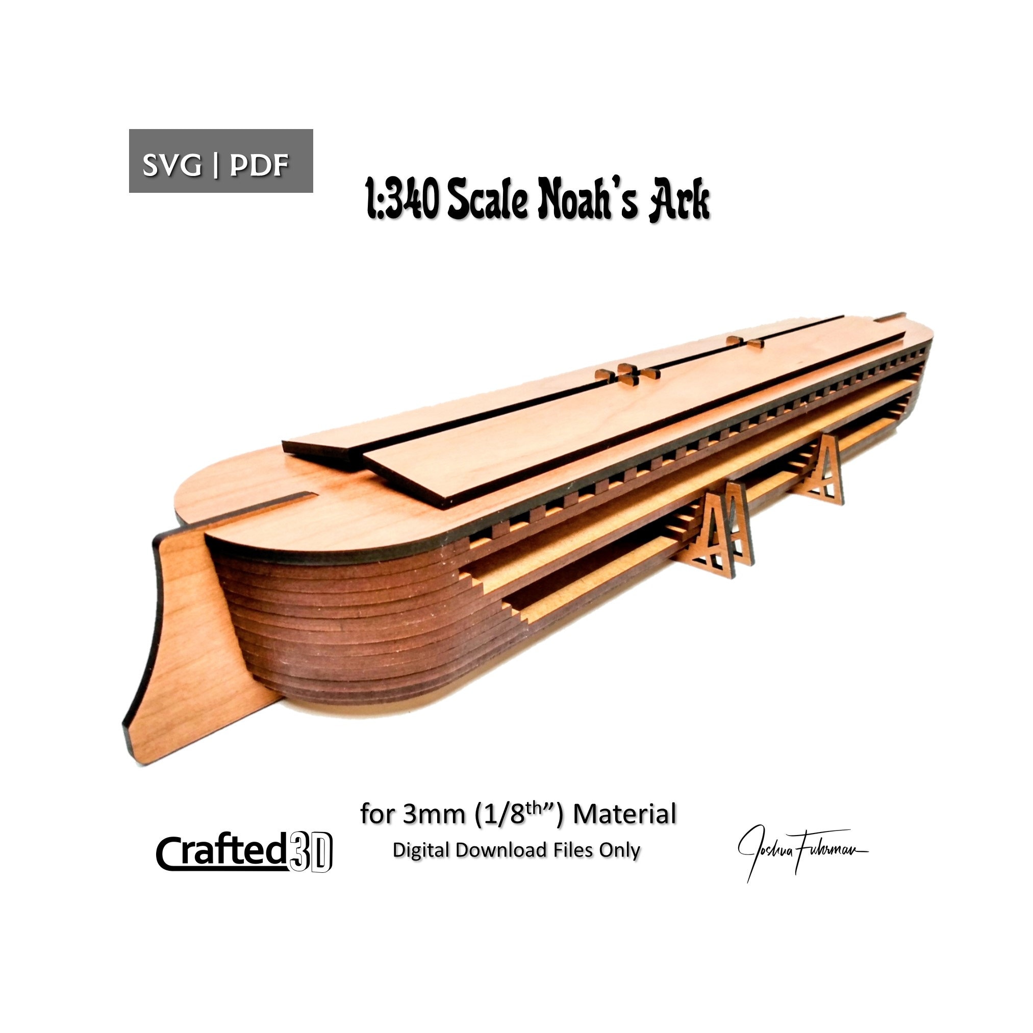 Noah's Ark 1:340 Scale Model SVG PDF Cut Files for Glowforge Laser