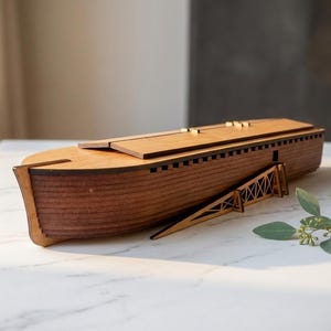 Noah's Ark 1:340 Scale Model SVG PDF Cut Files For Glowforge Laser Cutting a 20 piece Ark project pattern for Teacher or Pastor 18" long