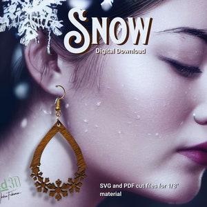 Snow Teardrop Earring pattern - SVG+PDF Instant cut file download for 1/8th inch plywood or acrylic materials -No Hardware, Glowforge Laser