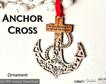 Anker Kreuz Ornament SVG PDF | Glowforge Laser Cutter | &quot;Wir haben diese Hoffnung als Anker&quot; Zitat - Hebräer 6:19 Vers | Weihnachtsgeschenk