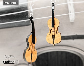 Double Bass and Cello Earring SVG Cut File design Gift For upright bass or Cello player Jewelry Pattern For Glowforge Gift acrylic and ply