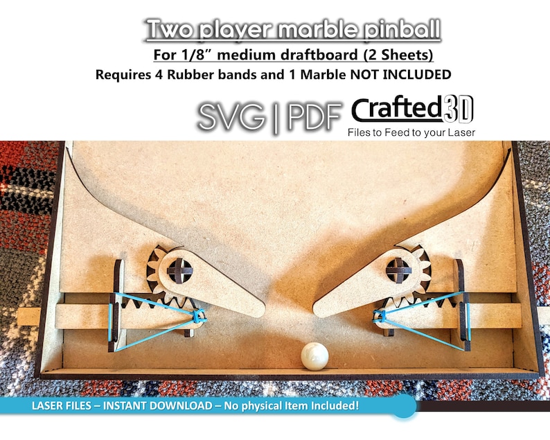2 Player Pinball Marble Game Instant download SVGPDF cut files instructions for 1/8th inch medium draftboard mdf material 19x10.5 image 2