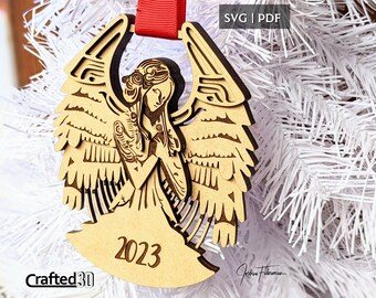 Engraved Angel Ornament SVG, 4-Layer Laser Cut File (PDF Download)