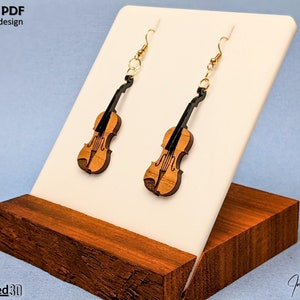 Violin Earrings SVG Cut File Gift For Violinist 3D Jewelry Pattern For Glowforge Gift For Viola Player Download For Plywood Acrylic Luthier