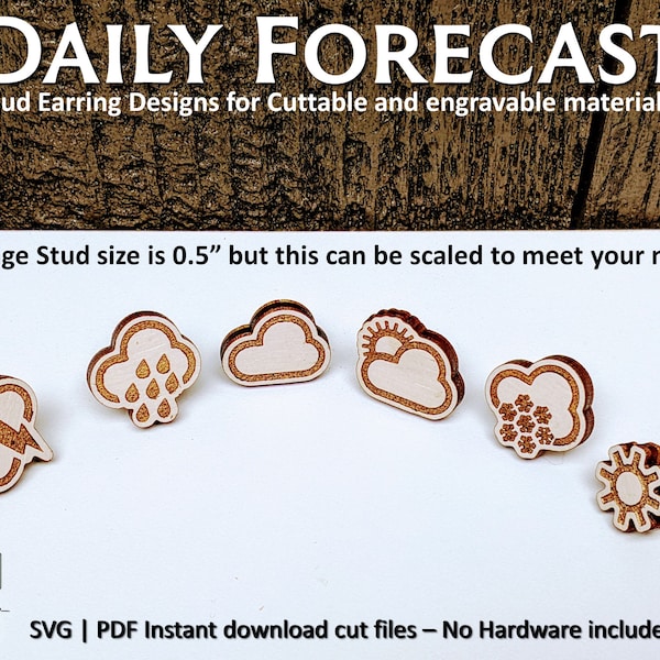 Daily Forecast Stud Earrings - SVG+PDF Instant cut file download for glowforge or other laser cutters, weather - 6 Designs - Half inch