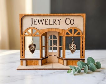Vintage storefront oorbel displaystandaard SVG, lasergesneden bestand