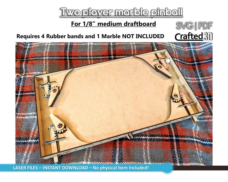 2 Player Pinball Marble Game Instant download SVGPDF cut files instructions for 1/8th inch medium draftboard mdf material 19x10.5 image 1