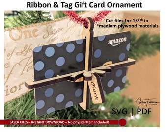 Ribbon & Tag Geschenkkarte Ornament Sofortiger Download PDF + SVG-Dateien zum Laserschneiden auf * Sperrholz 1/8 Zoll Material