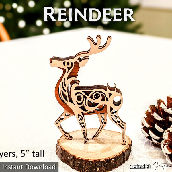Reindeer | 3 Layer Cut and Glue Project | SVG PDF download for glowforge laser cutter | vector cut file Christmas Reindeer Decor Gift