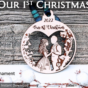 Onze 1e kerstornament SVG PDF | Glowforge lasersnijder | pasgetrouwd stel eerste kerst | Het jaar dat we trouwden | Boom ornament