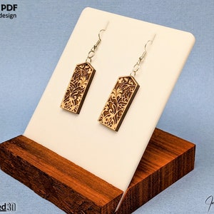 Scarica orecchini SVG per modello orecchino rettangolo per attività laser Glowforge per la vendita di file di taglio PDF regalo con incisione floreale per la moglie