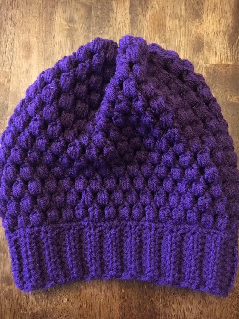 handmade crochet puff stitch beanie