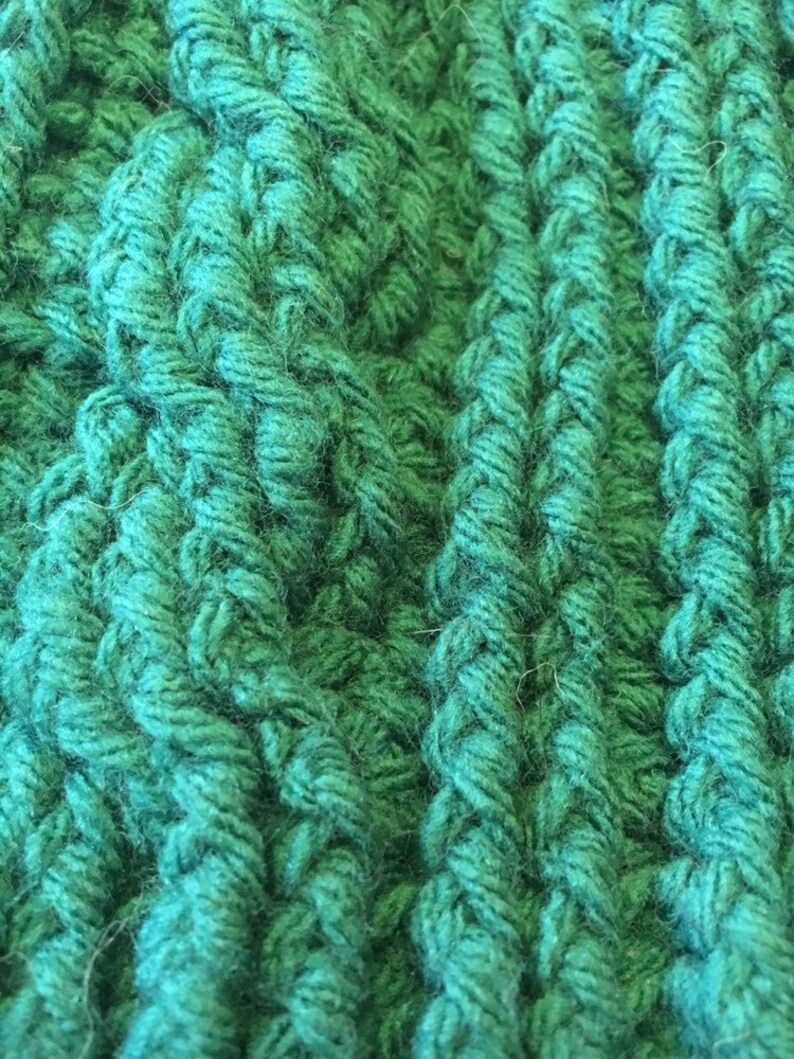 handmade crochet cable beanie with faux fur pom pom