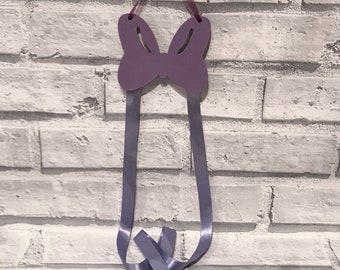 Hair bow and clip holder, bow design hair clip holder, hair storage idea, purple bow hair clip holder