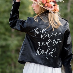 Custom Leather Wedding Jacket - Kalligrafie Bruidsjas - Gepersonaliseerde jas
