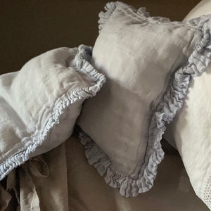 Almohada de plumón de ganso de lino Sisi, borde con volantes, cojín de viaje de 16 x 16