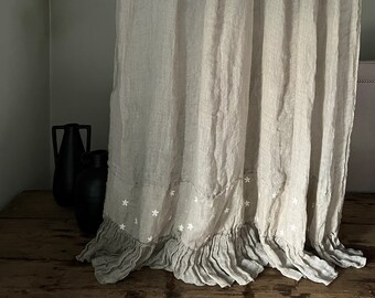 Linen curtain with ruffle 'Lilu'.  Vintage style sheer linen curtains. Long window curtain - coffee curtain. Shabby Chic style
