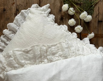 Ruffled linen pillowcase 'LILU', Whisper linen decorative sham, Shabby Chic bedding, Sheer linen, prewashed pillow case