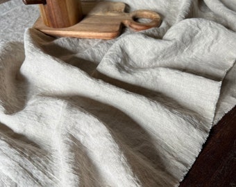 Runner da tavola in lino color farina d'avena - Decorazione da cucina in stile rustico, bordi grezzi