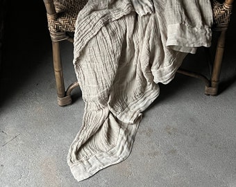 BIG Linen Blanket - READY - stonewashed crumpled linen - Vintage style - warm and soft linen throw - Shabby Chic bedding. Linen Bed Throw.