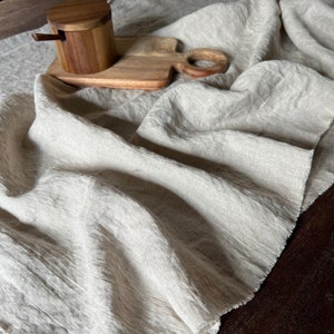Oatmeal Linen Table Runner - Farmhouse Kitchen Decor, Raw Edges
