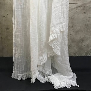 Linen curtain with ruffle &#39;Sisi&#39;.  Vintage style sheer linen curtains. Long window curtain. Shabby Chic style