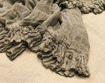 Linen Throw Blanket ,Sisi’ with Ruffle Edges - Shabby Chic Bed Scarf