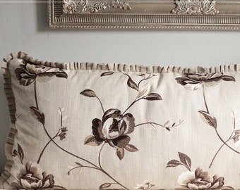 OUTLET- last pcs - 50% off RRP, Clarke & Clarke embroidered lumbar - Floral Pillow Cover