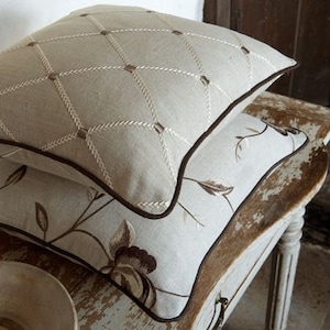 Designer Grey Taupe White Pillow - Clarke & Clarke embroidered cushion - Geometric Pillow Cover