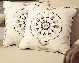 Pair of Boho - style pillows - Clarke & Clarke embroidered pillow - Floral Pillows