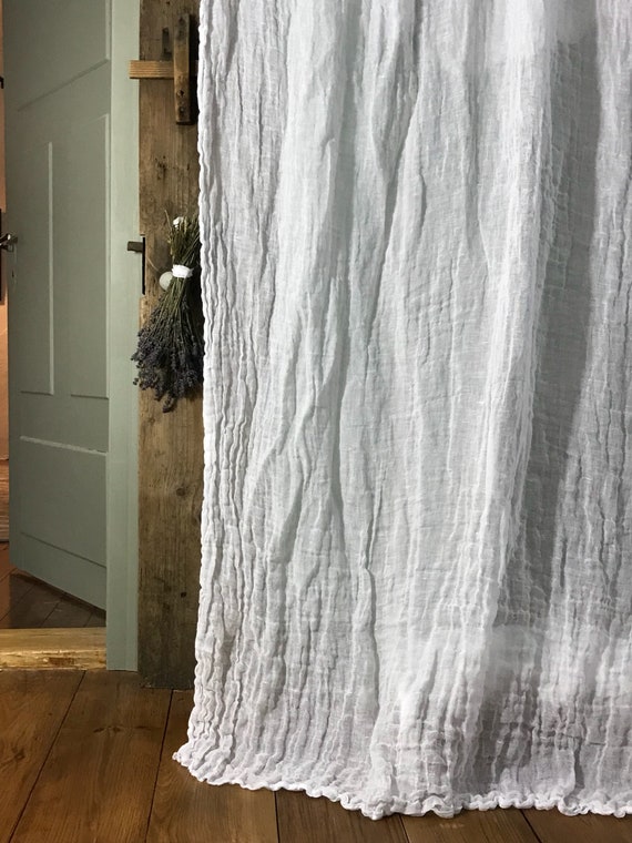 Linen Curtain With Ruffle Sisi Vintage Style Sheer Etsy