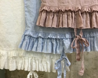 Federa in lino rosa polvere Sauvage con volant e lacci sfilacciati, biancheria da letto Shabby Chic