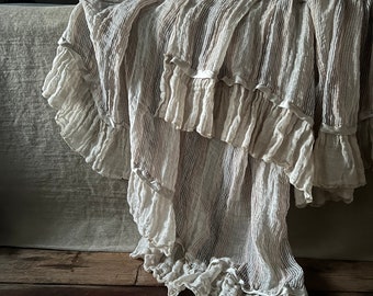 Linen & Silk bed scarf ‚Bella' - Limited edition!! 60x108" Vintage style linen blanket throw. Shabby Chic bedding