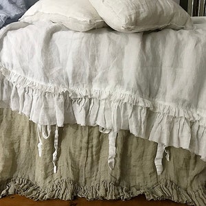 Pure Linen duvet cover 'Sauvage' with ruffle and ties - linen bedding Queen King size or CUSTOM SIZES - natural / taupe color
