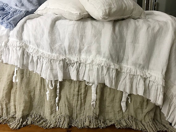 Pure Linen Duvet Cover Sauvage With Ruffles And Ties Etsy