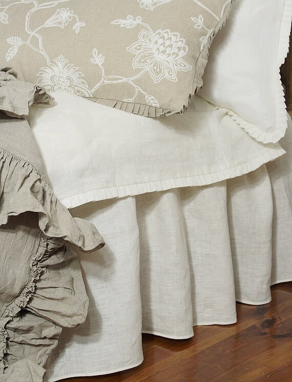 Split corners Linen bed skirt Dust Ruffle Full Queen King Etsy