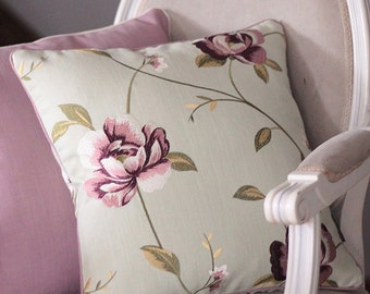 OUTLET- last pcs - 30% off RRP, 16x16" Clarke and Clarke embroidered throw pillow case , shabby chic, Floral rose pillow