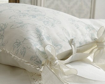 Federa in lino francese - Federa europea floreale shabby chic