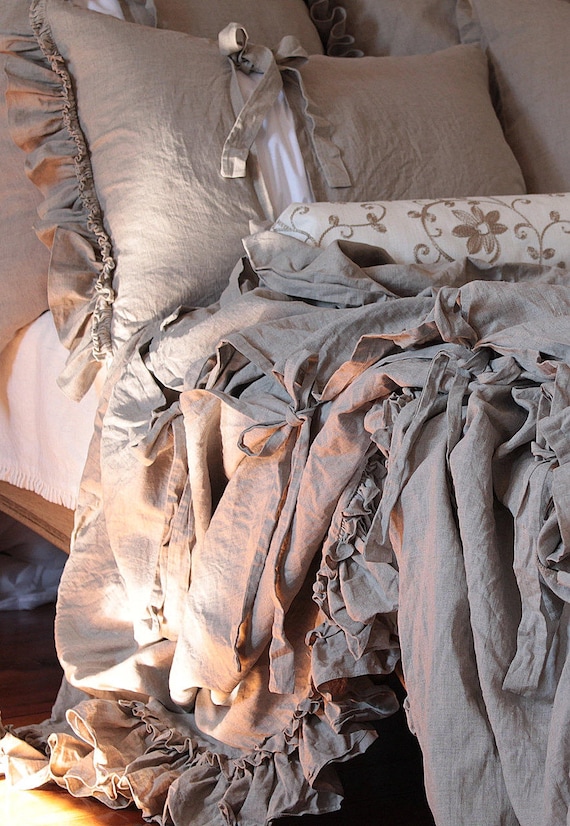 Pure Linen Duvet Cover Diane With Ruffles And Ties Etsy