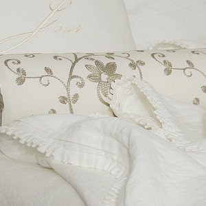 Vintage Linen Fringe Bolster in Natural