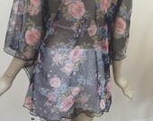 Blue Floral Sheer Kimono. Women 39 s Printed Floral Mesh Spring-Summer Cover. Swimsuit Cover. Casual See-through Layering Piece. One Size.