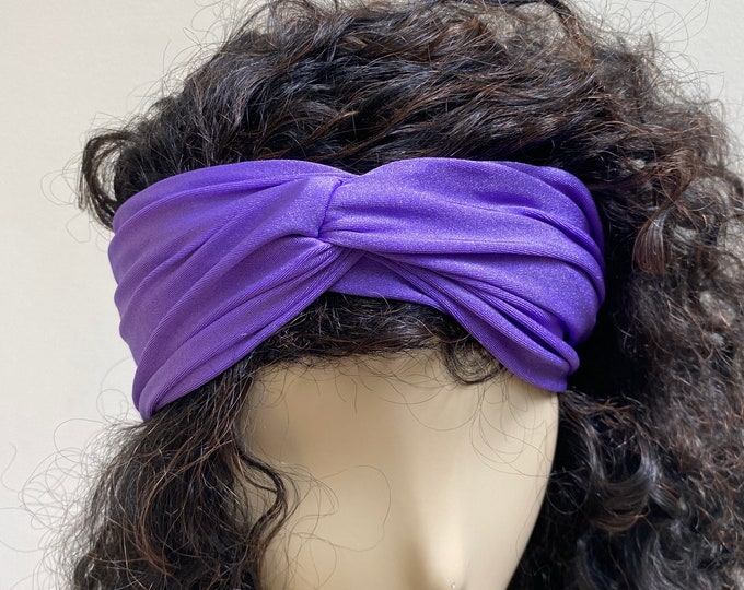 Purple Lycra Multi-use Turband. Stylish Hair Bands in Fashion Colors. Convertible Handmade Hair Scrunchies and Wristbands. One Size.