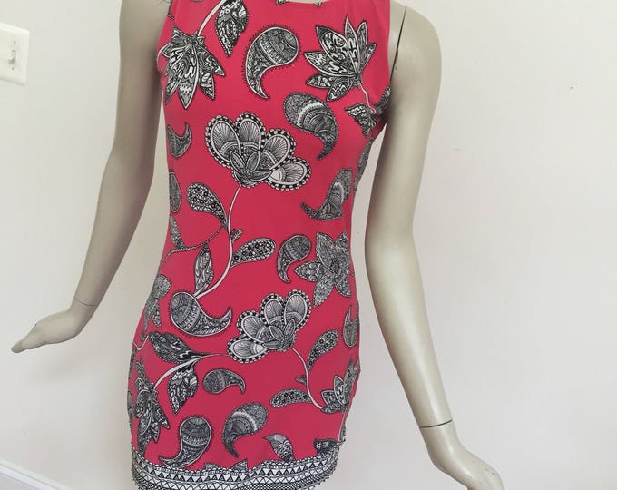 Geranium Floral Mini Dress. Dark Pink Multi Summer Dress. Sleeveless Tank Border Dress. Matt Jersey Garden Dress.